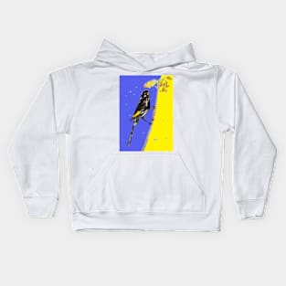 Australian Honeyeater Bird Painting - Navy and Yellow Kids Hoodie